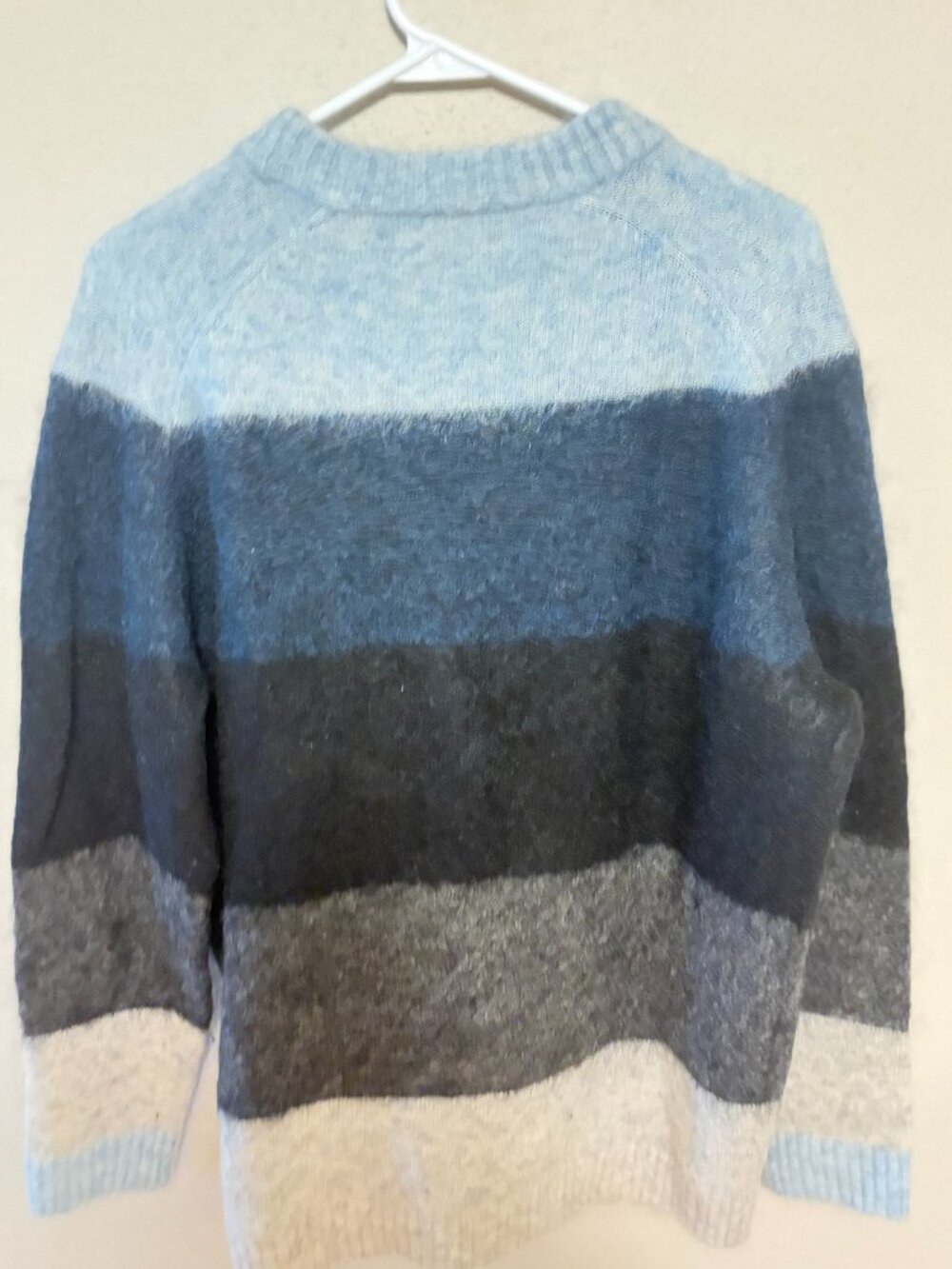 Acne Studios Mohair Blend Striped Sweater Light Grey Sweet Blue Size M